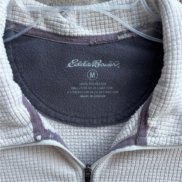 Eddie Bauer Men's Beige Waffle-Textured Fleece 1/4 Zip Pullover Size Medium - Picture 3 of 8